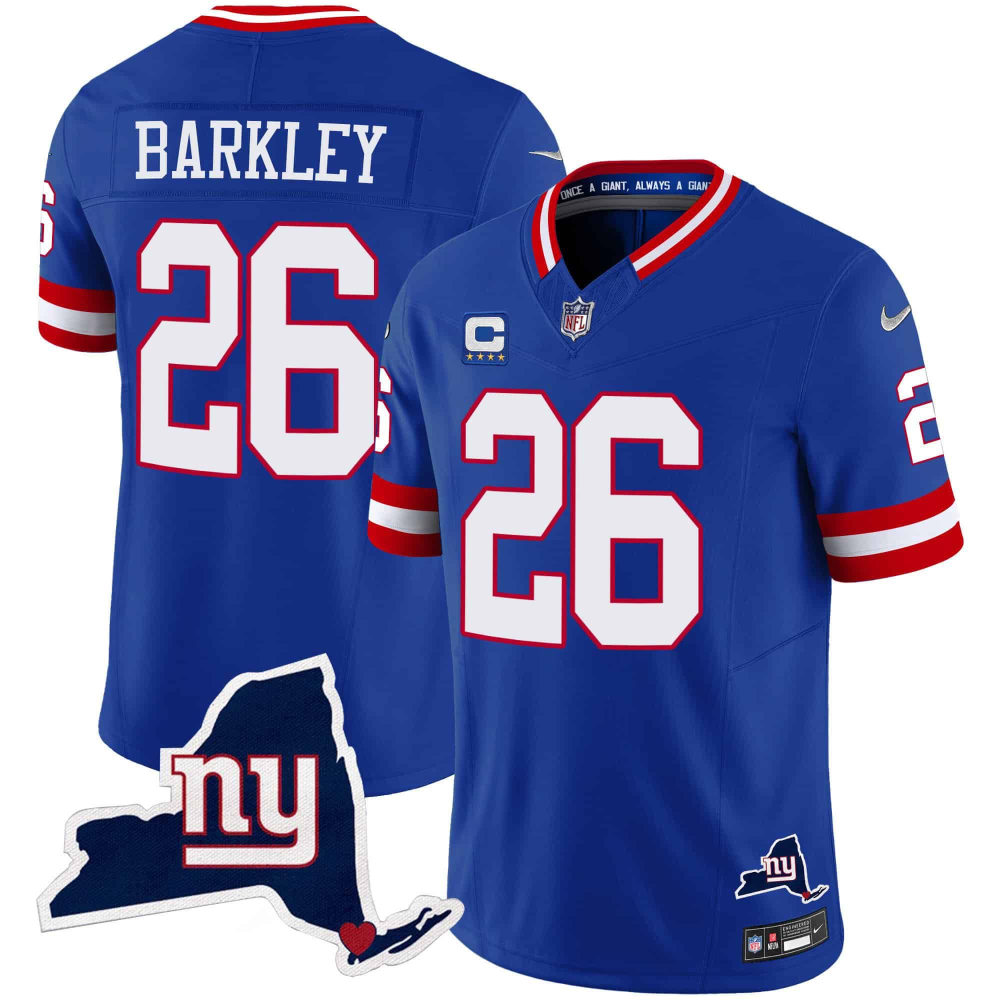 Men New York Giants #26 Barkley Blue 2024 Nike Map Patch Limited NFL Jersey style 1